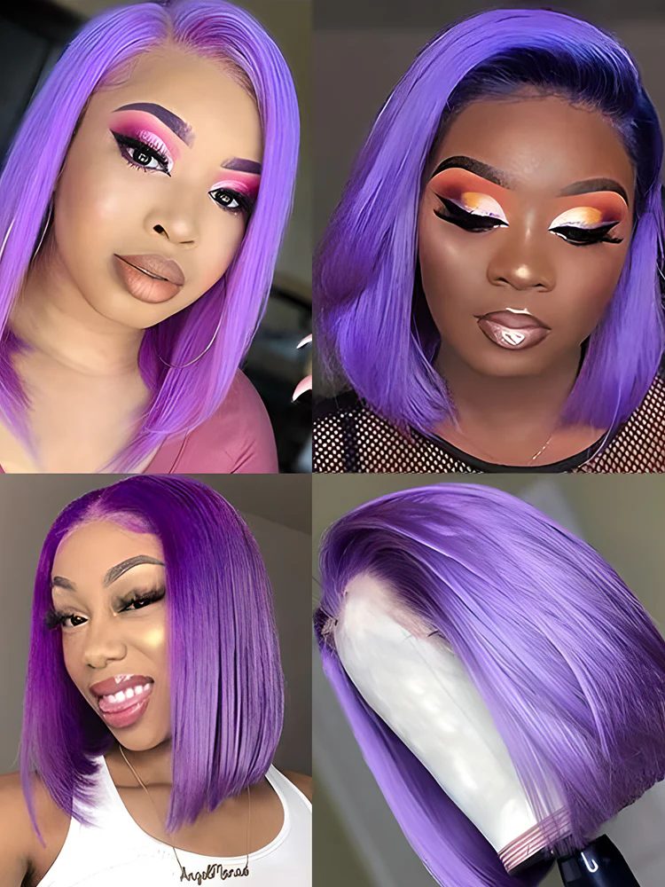 CurlyMe Attractive Purple Straight Hair 13x4 Transparent Lace Front Bob Wigs - Image 5