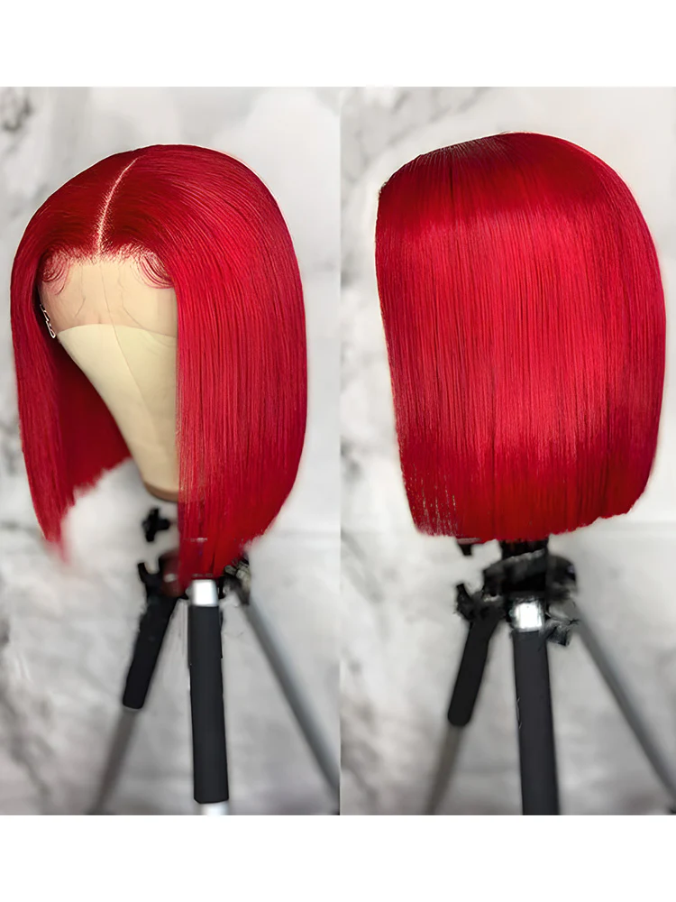 CurlyMe Hot Red Color Cheap Bob Wigs Straight Hair Lace Front Wigs - Image 4