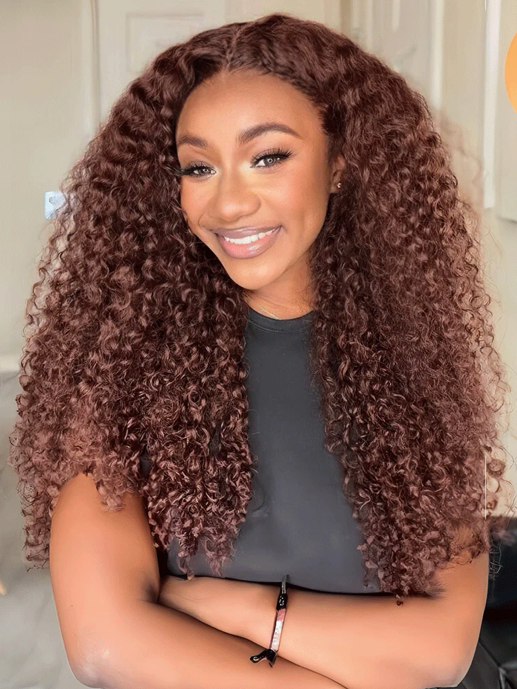 CurlyMe Pre-Plucked Wear Go Glueless Reddish Brown Kinky Curly Hair Pre-cut Lace - Image 8