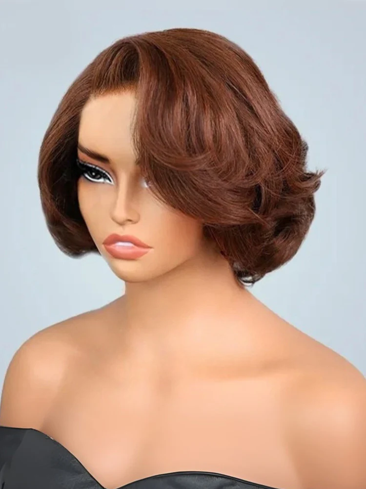 CurlyMe Wear Go Blow Out Brown Color Straight Human Hair Bob Glueless Wig - Image 3