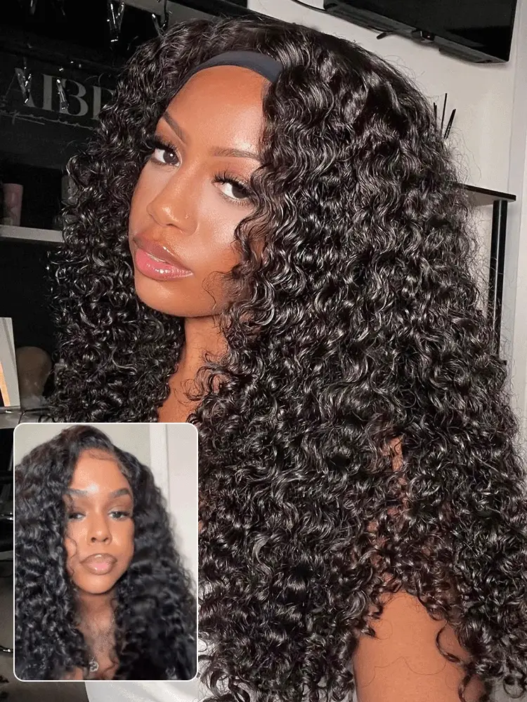 CurlyMe 3 In 1 Half Wig Burmese Curly Glueless Install Half Wig With Adjustable String Beginner Friendly - Image 7