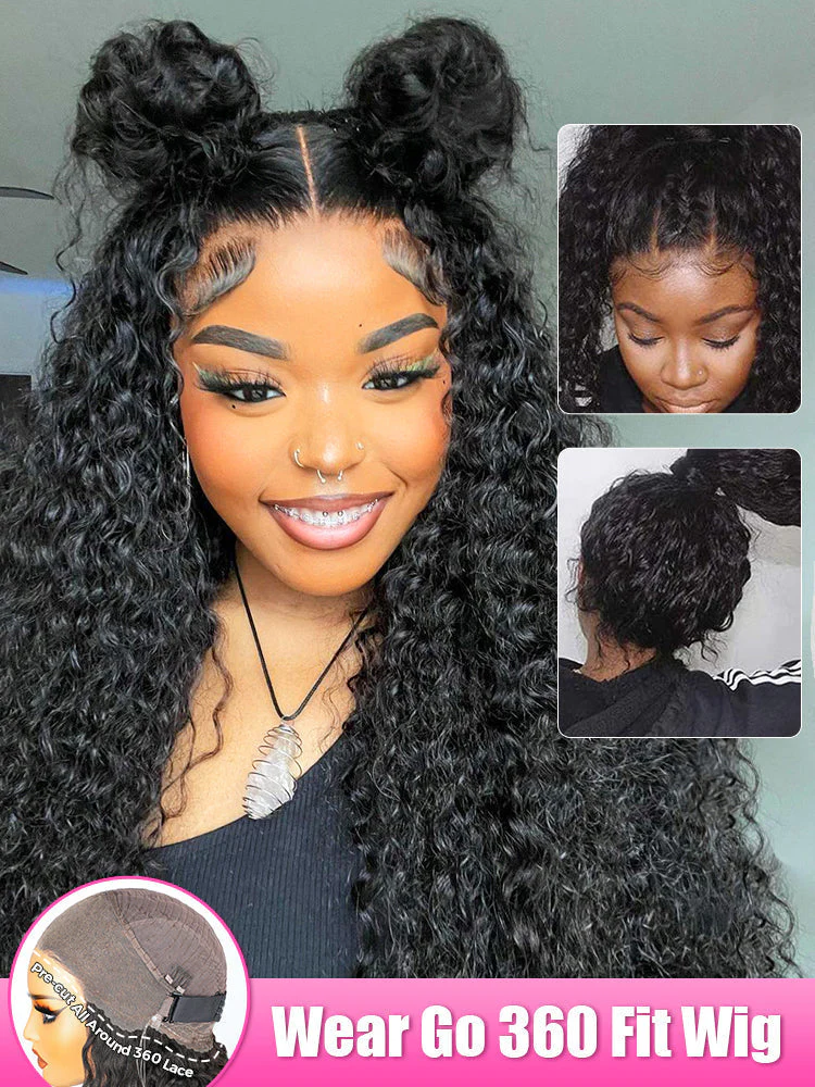 CurlyMe 360 Lace Fit Wear Go Pre-Bleached Water Wave Human Hair Glueless Wig Pre-Plucked - Image 3