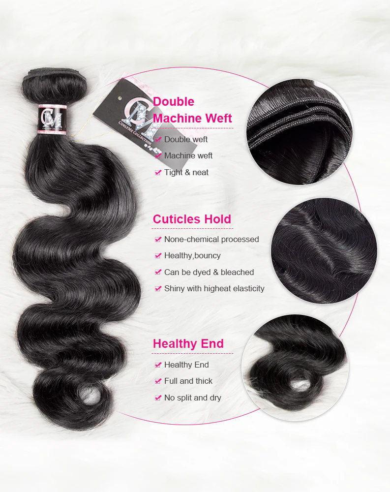 CurlyMe Body Wave Virgin Human Hair 4 Bundles with 13x4 Lace Frontal Natural Black - Image 4