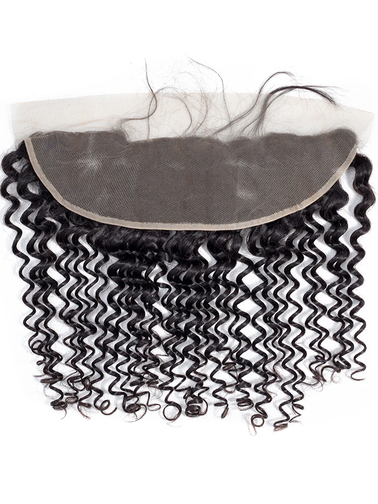 CurlyMe Deep Wave Virgin Human Hair 13x4 Lace Frontal Natural Black - Image 2