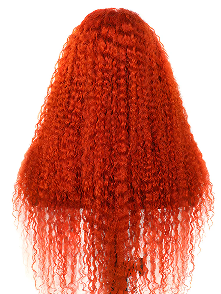 CurlyMe Bright Orange Water Wave Hair 13x4 Lace Front Wigs Pre Plucked - Image 6