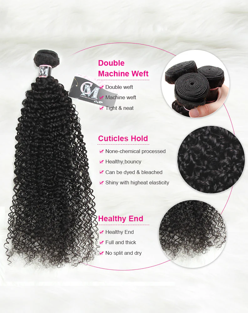 CurlyMe Kinky Curly Virgin Human Hair 4 Bundles with 13x4 Frontal Natural Black - Image 5