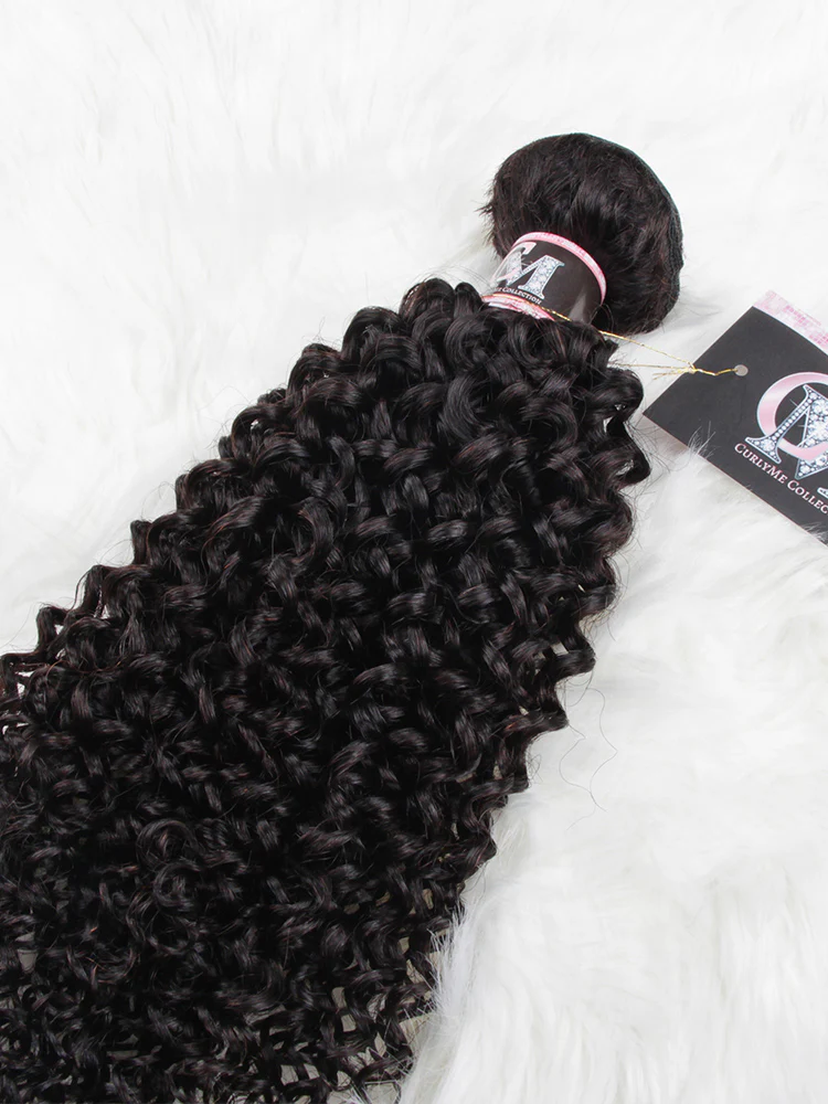 CurlyMe Kinky Curly Virgin Human Hair 4 Bundles with 13x4 Frontal Natural Black - Image 7