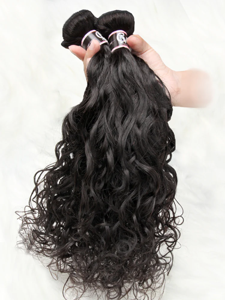 CurlyMe Natural Wave Virgin Human Hair 4 Bundles with 13x4 Frontal Natural Black - Image 6