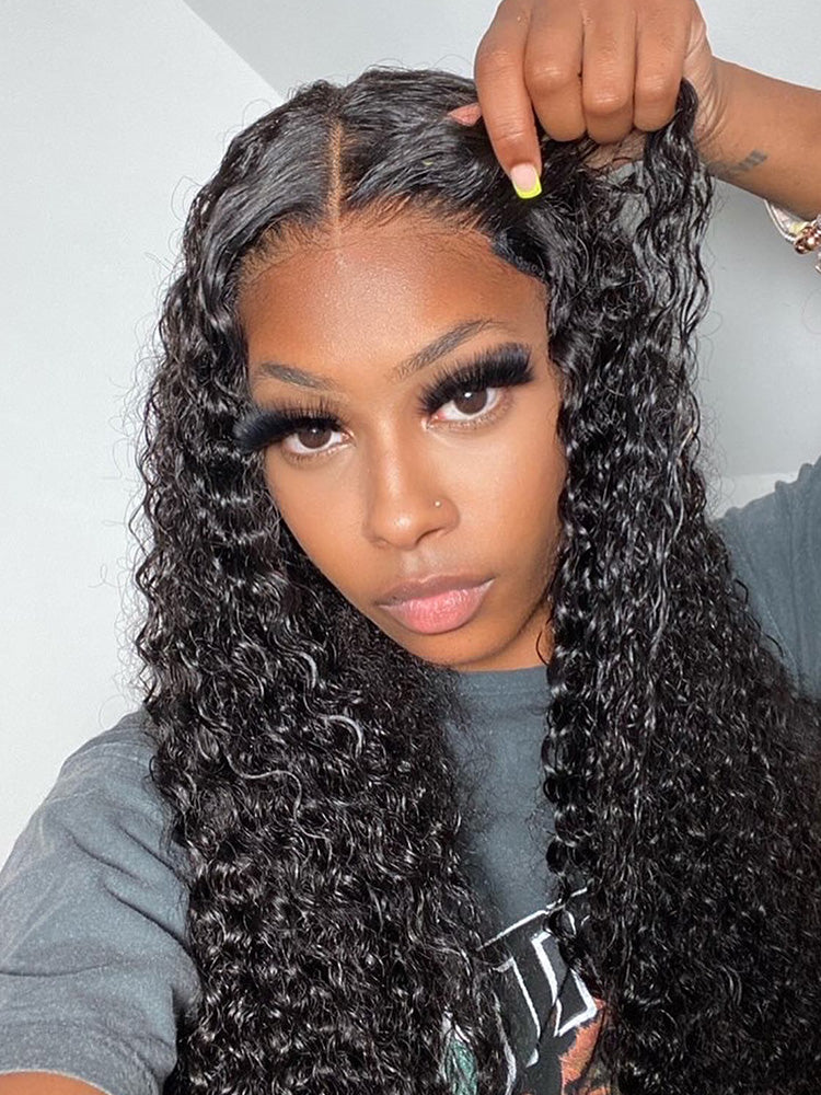 CurlyMe Pre Bleached Knots Water Wave Hair 13x4/13x6 HD Lace Frontal Wig With Elastic Drawstring Wear Go Wig - Image 4