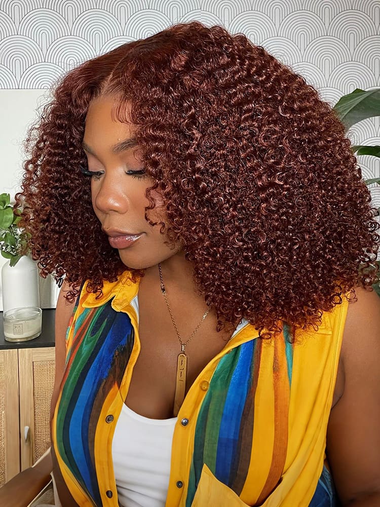 CurlyMe Pre-cut 9x6 Lace Reddish Brown Kinky Curly Wear Go Glueless Mini Knots Wig Pre-plucked - Image 3