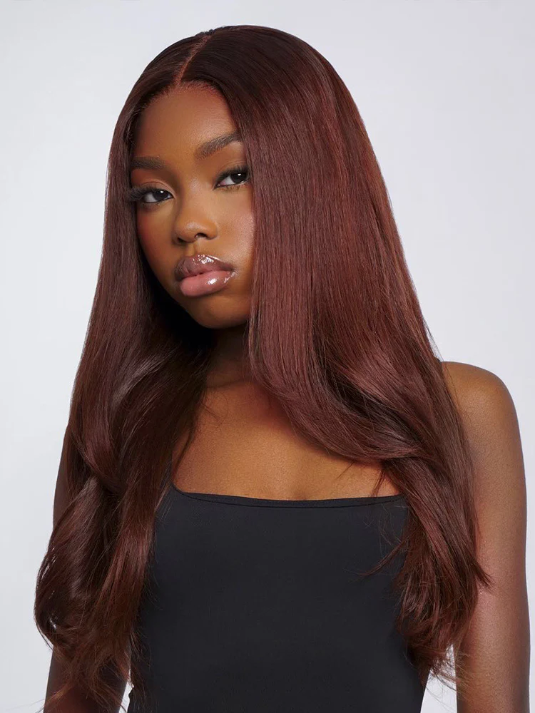 CurlyMe Pre-cut 9x6 Lace Reddish Brown Straight Human Hair Wear Go Glueless Mini Knots Wig Pre-plucked - Image 2