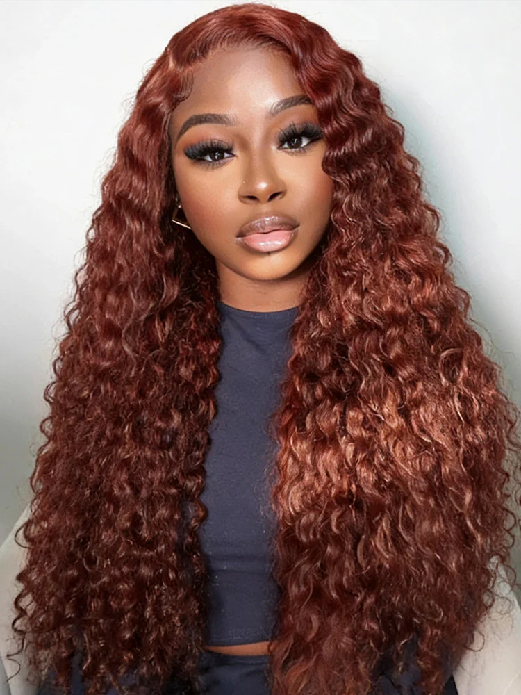CurlyMe Pre-cut 9x6 Lace Reddish Brown Water Wave Hair Wear Go Glueless Mini Knots Wig Pre-plucked - Image 2