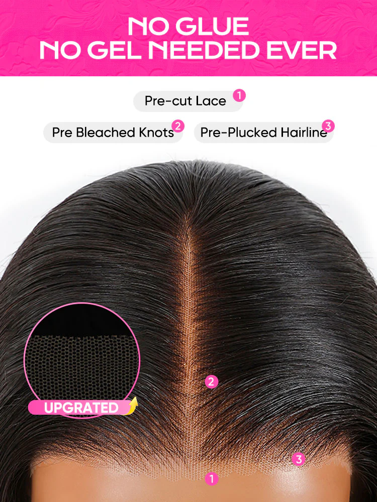 CurlyMe Wear Go Blow Out Straight Bob 7x5 HD Lace Glueless Wig Pre-Bleached Tiny Knots - Image 8