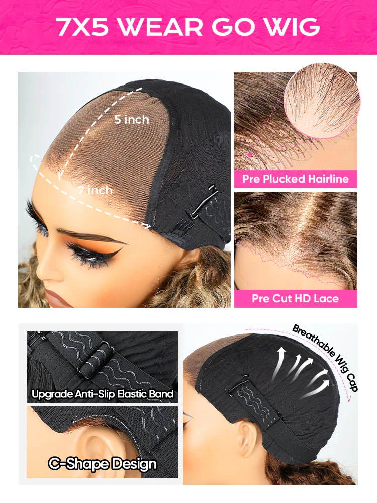 CurlyMe Highlights Ombre Kinky Curly Glueless Bob Wig Wear Go 7x5 Pre Cut  Lace Wig - Image 6