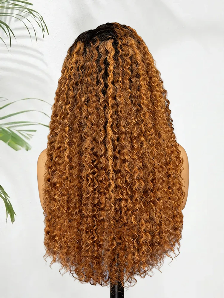 CurlyMe Blonde Water Wave Human Hair Wig with Black Roots 7x5 Pre-Cut Lace Wear Go Wig 100% Human Hair - Image 5