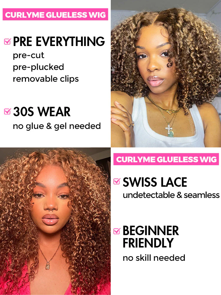 CurlyMe Wear Go Glueless Balayage Highlight Ombre Brown Water Wave Wig Pre-plucked - Image 8